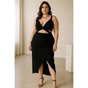 ASOS Design Cutout Halter Midi Dress Black Size 14